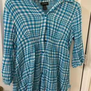Lame Bryant turquoise and white checkered tunic